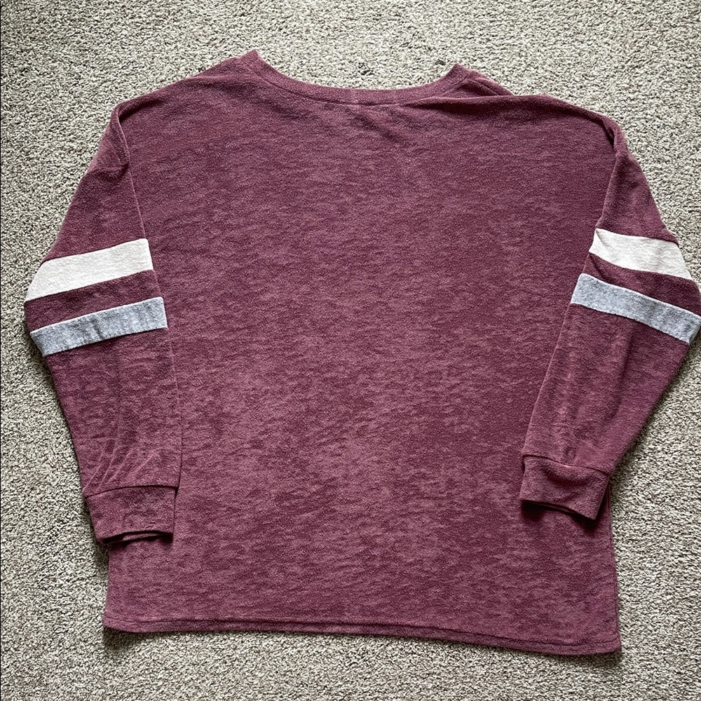 Women’s Burgundy Sweatshirt with Striped Sleeves - Picture 3 of 3